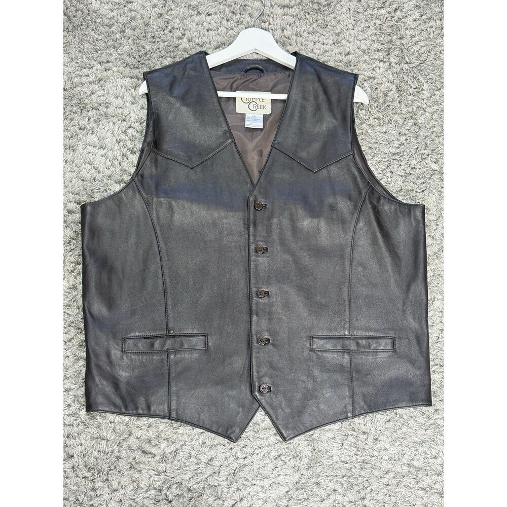 Cripple Creek Men’s Brown 100% Leather Vest Biker Western Cowboy Rodeo Size XXL